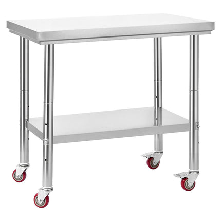 Stainless Steel Prep Table 60 x 90 cm, Wheels, Shelf
