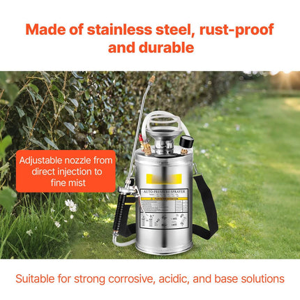 Stainless Steel Pump Sprayer 6L, Adjustable Nozzle