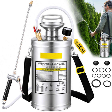 Stainless Steel Pump Sprayer 6L, Adjustable Nozzle