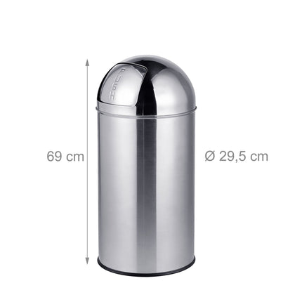 Stainless Steel Push-Lid Bin, 70L, Silver