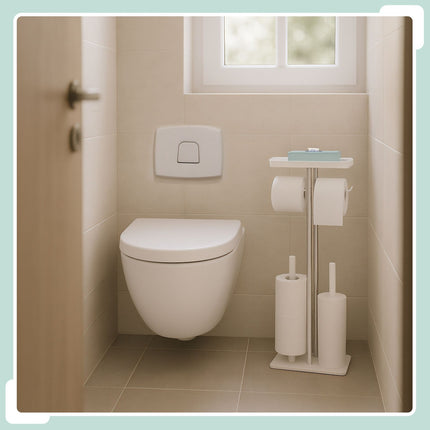 Edelstahl-Toiletten-Set mit Ablage und Ersatzrollenhalter