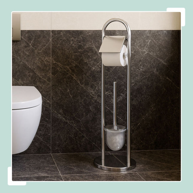 Stainless Steel Toilet Roll Holder and Brush Set