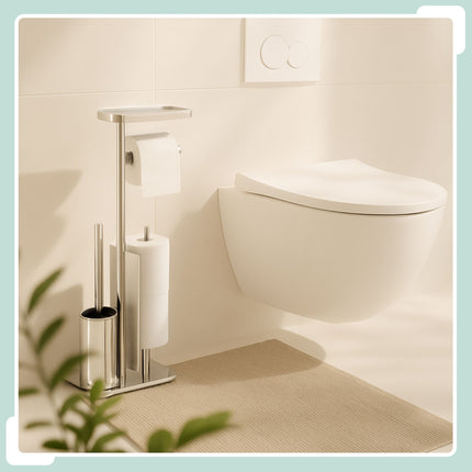 Toilettenständer aus Edelstahl mit Ablage und Bürste