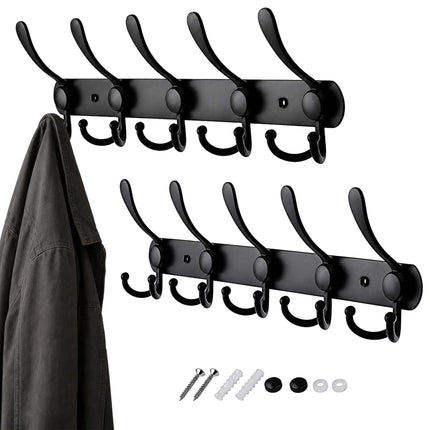 Stainless Steel Wall Coat Hook Rails, Set of 2, Black