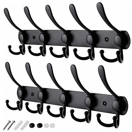 Stainless Steel Wall Coat Hook Rails, Set of 2, Black