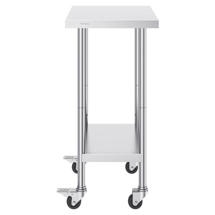 Stainless Steel Work Table 24 x 18 in, Wheels, 3-Level Adjustable