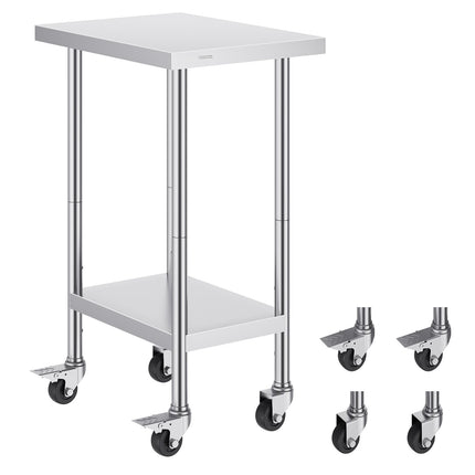 Stainless Steel Work Table 24 x 18 in, Wheels, 3-Level Adjustable