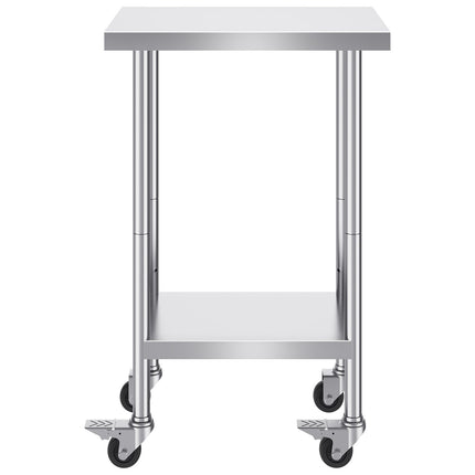 Stainless Steel Work Table 24 x 18 in, Wheels, 3-Level Adjustable