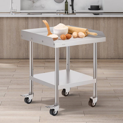 Stainless Steel Work Table 24x24 in, Casters, Backsplash