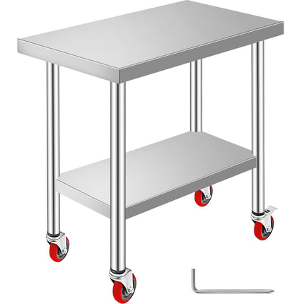 Stainless Steel Work Table 30x18 In, Wheels, 700 Lb