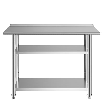 Stainless Steel Work Table 48x24 in, 2 Shelves, Backsplash