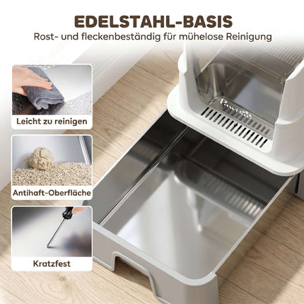 Stainless Steel XL Cat Litter Box with Lid & Scoop