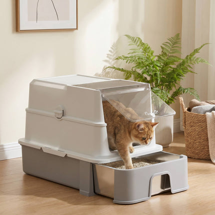Stainless Steel XL Cat Litter Box with Lid & Scoop