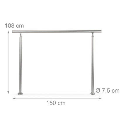 Edelstahl-Treppengeländer 1,5 m / 2 Pfosten / 0 Querstreben