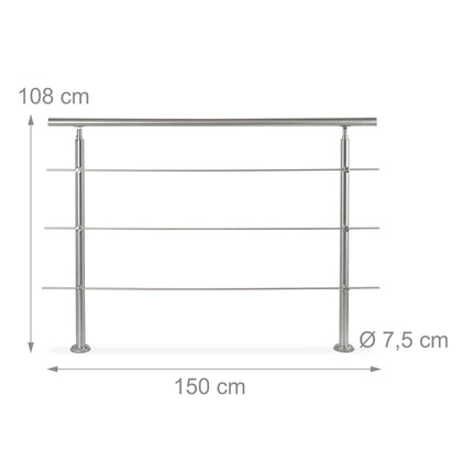 Edelstahl Treppengeländer 1,5m / 2 Pfosten / 3 Querstreben