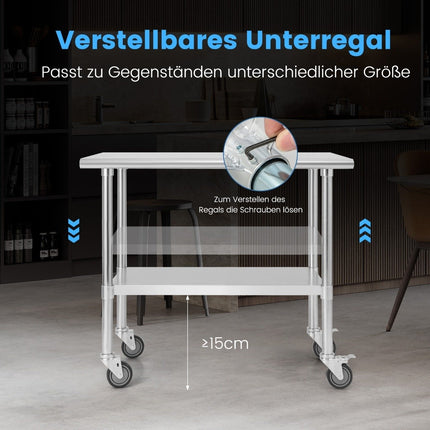 Stainless steel table work table kitchen table stainless steel silver 91.5 x 61 x 88.5 cm
