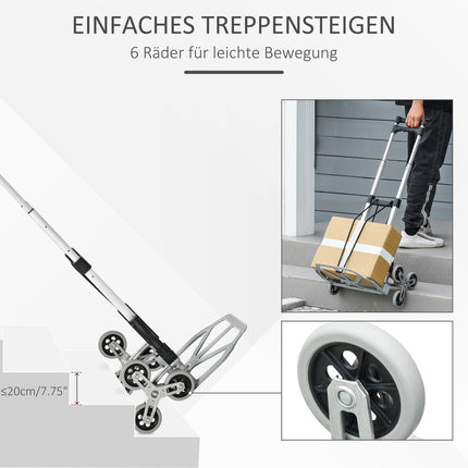 Faltbarer Treppensteiger aus Aluminium mit 6 Rädern, 70 kg Tragkraft