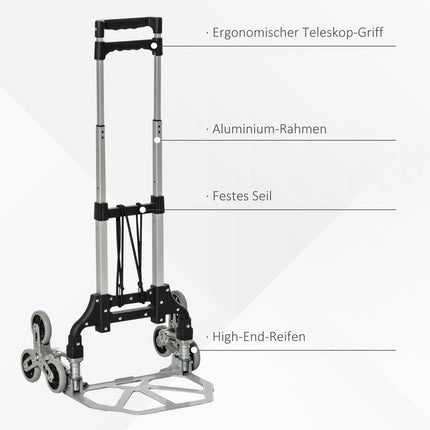 Faltbarer Treppensteiger aus Aluminium mit 6 Rädern, 70 kg Tragkraft