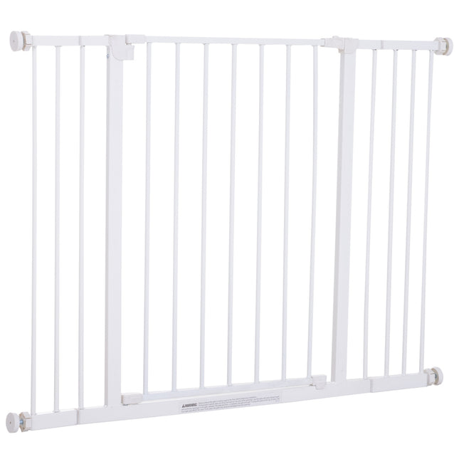Adjustable metal stair gate - Drill-free, 76-107 cm, White
