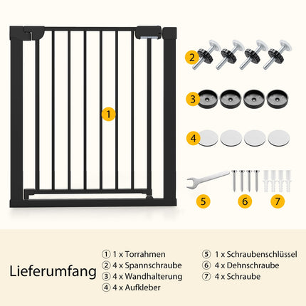 Treppenschutzgitter ohne Bohren, 75–82 cm, selbstschließend, Schwarz