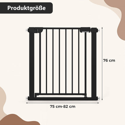 Treppenschutzgitter ohne Bohren, 75–82 cm, selbstschließend, Schwarz
