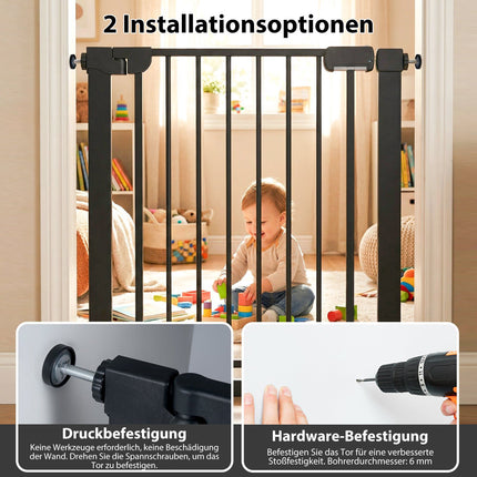 Treppenschutzgitter ohne Bohren, 75–82 cm, selbstschließend, Schwarz