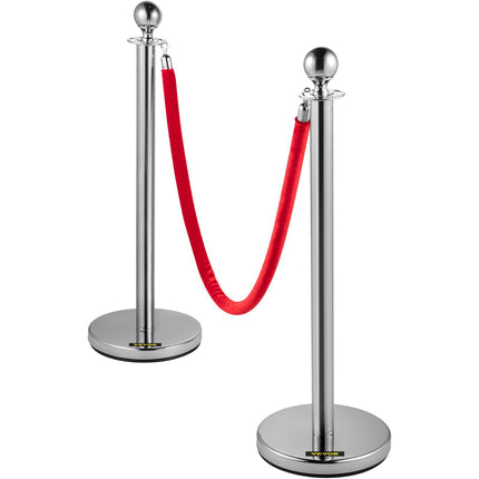 Stanchion Queue Barrier Posts, 4-Pack With 2 Red Velvet Ropes