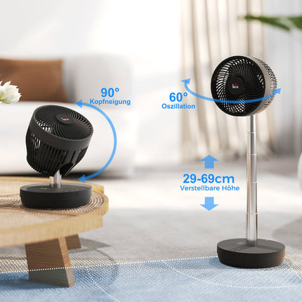 USB-wiederaufladbarer Standventilator mit Fernbedienung und 10 Geschwindigkeitsstufen