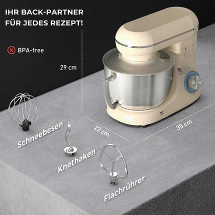 Stand Mixer with 4.5L Stainless Steel Bowl, 1300W, Beige