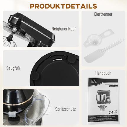 Stand Mixer with 7L Stainless Steel Bowl, 1400W, Black