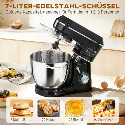 Stand Mixer with 7L Stainless Steel Bowl, 1400W, Black