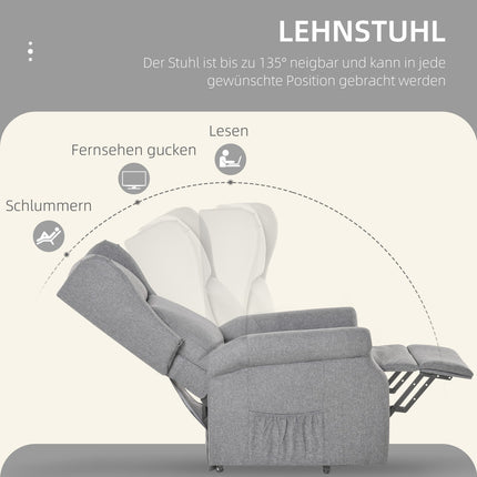 Elektrischer Fernsehsessel mit Aufstehhilfe, graues Leinen