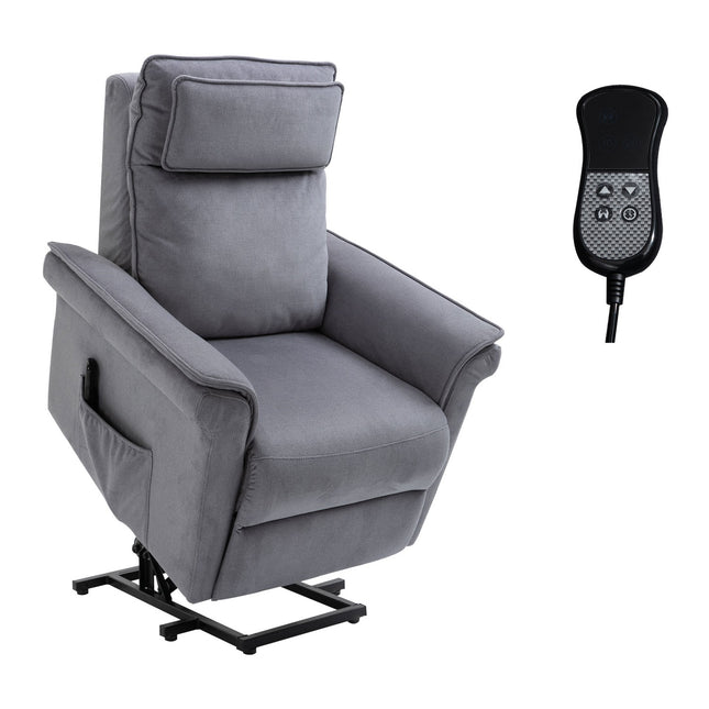 Electric recliner with standing aid, gray linen
