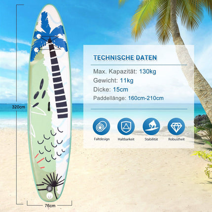 Nafukovací paddleboard SUP 320 x 76 x 15 cm, zelená