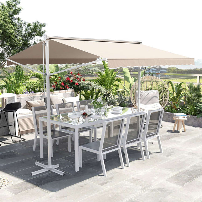 Beige Terrassenmarkise mit Gelenkarm 3x3M