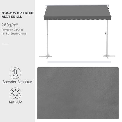 Graue Patio-Markise mit Gelenkarm, 3x3M - Garten-Sichtschutz