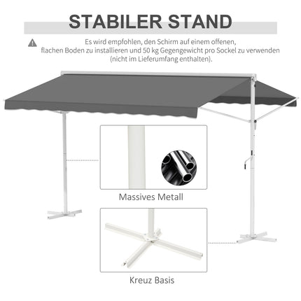 Graue Falt-Terrassenmarkise, 4x3m - Stehende Ausführung