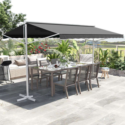 Graue Falt-Terrassenmarkise, 4x3m - Stehende Ausführung
