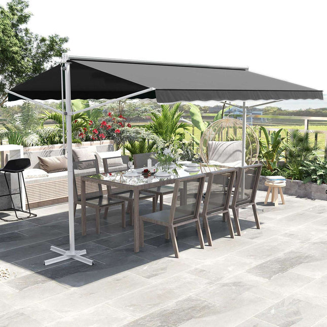 Graue Falt-Terrassenmarkise, 4x3m - Stehende Ausführung