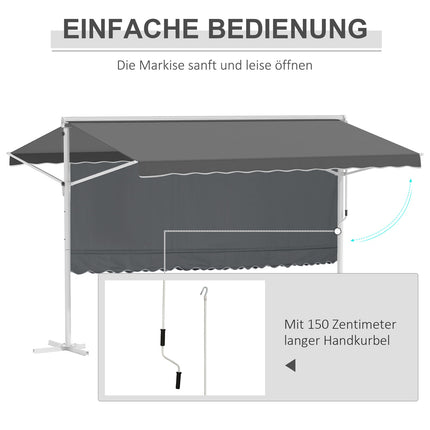 Graue Falt-Terrassenmarkise, 4x3m - Stehende Ausführung