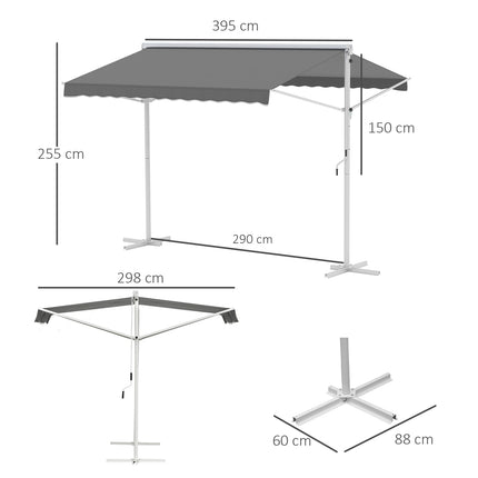 Graue Falt-Terrassenmarkise, 4x3m - Stehende Ausführung