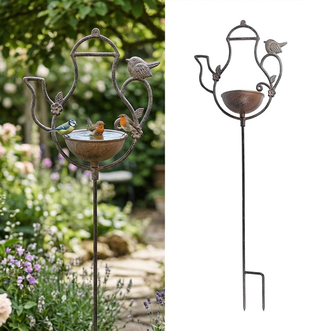 Standing Bird Bath, Cast Iron Teapot Design