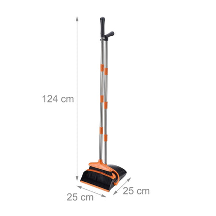Standing Broom & Dustpan Set, Adjustable Handle, Black/Orange