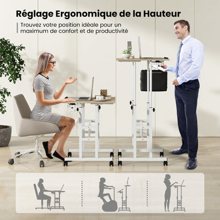 Standing Desk on Wheels, Height Adjustable, Tilt Tray