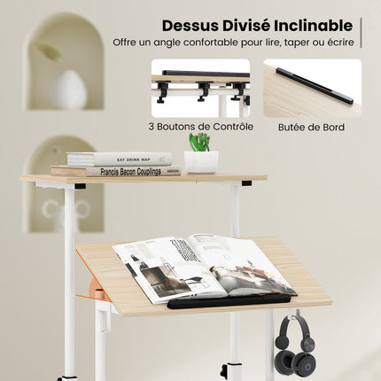 Standing Desk on Wheels, Height Adjustable, Tilt Tray
