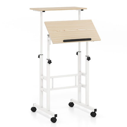 Standing Desk on Wheels, Height Adjustable, Tilt Tray