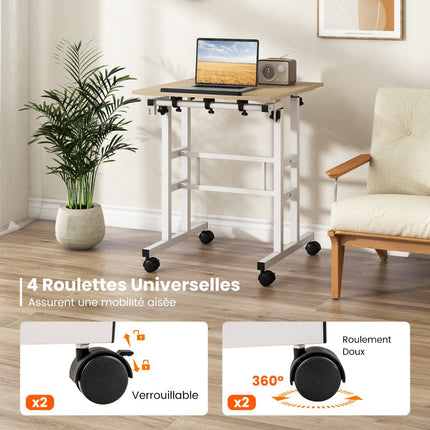 Standing Desk on Wheels, Height Adjustable, Tilt Tray