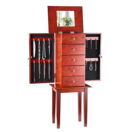 Standing Jewelry Armoire with Mirror, 4 Drawers, Hooks