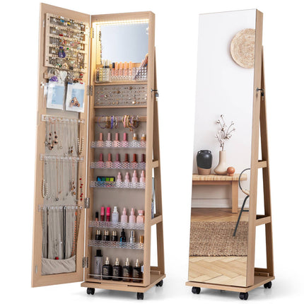 Standing Jewelry Organizer with Mirror and LED Lights