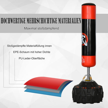 Freistehender Boxsack, Saugnapf-Basis, 180cm, schwarz/rot